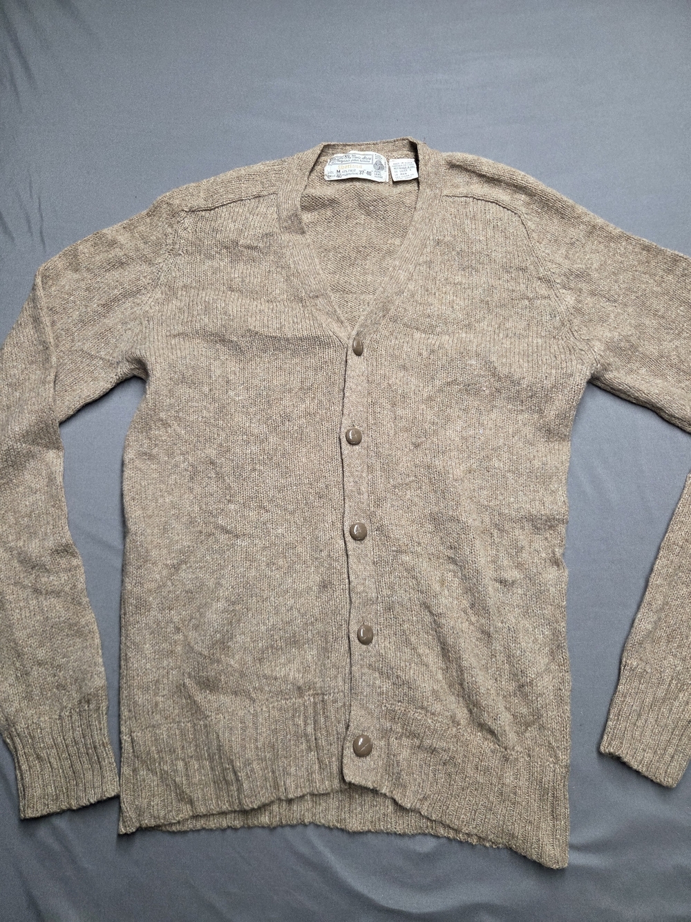 Vintage Sears Shetland Pure Virgin Wool Cardigan Sweater Men's Size M Brown Flaw